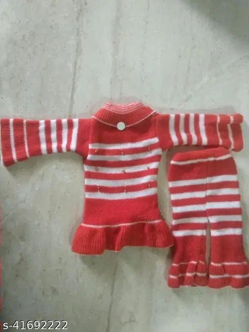 Acrylic Striped Clothing Set for Girls, Set of 1 (Orange & White, 0-6 Months)