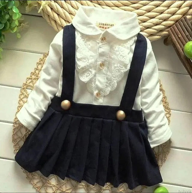 Cotton Blend Solid Frock for Girls (White & Black, 9-12 Months)