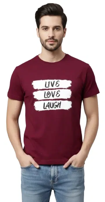 Polyester Printed T-Shirt for Men, Maroon (S)
