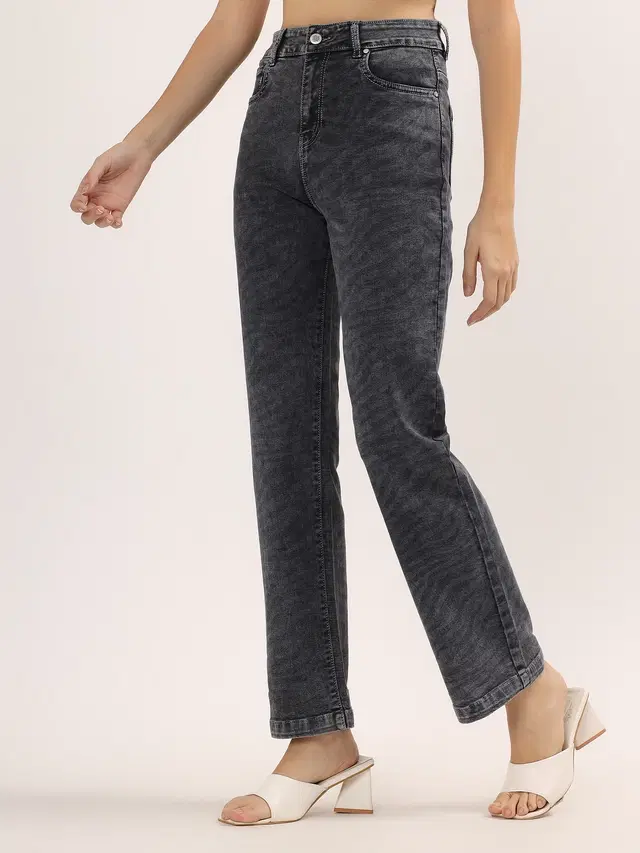 Straight Fit Jeans for Women, Dark Grey (28)