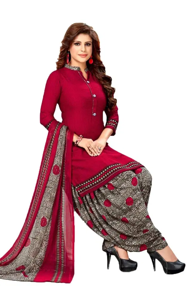 Yashika Unstitched Crepe Salwar Suit Material (Red) (Y-230)