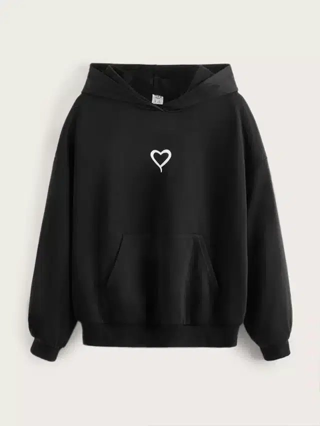 Fleece Self-Design Hoodies for Women (Black, M)