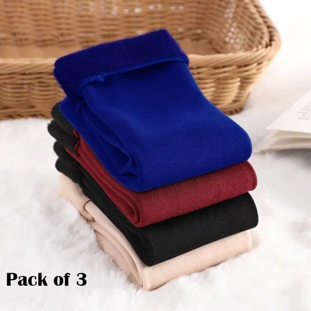 Woolen Solid Socks for Women, Set of 3 (Multicolor)