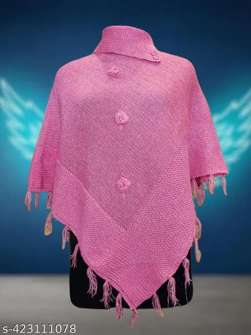 Woolen Poncho for Women (Pink, Free Size)