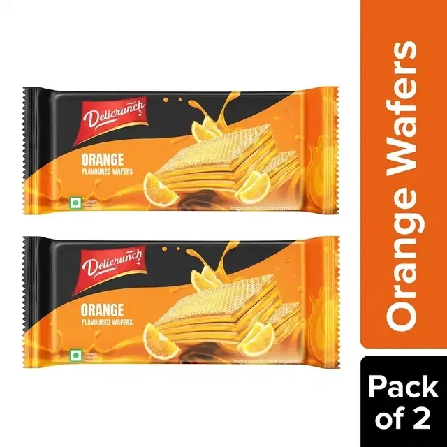Delicrunch Orange Flavoured Crunchy Wafers 2X60 g (Pack of 2)