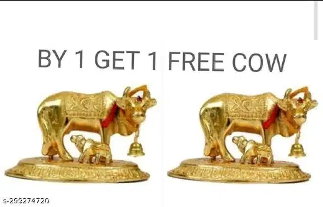 Brass Kamdhenu Cow & Calf Idol, Golden, Pack of 2