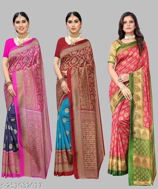 Art Silk Printed Saree for Women, Pack of 3, Multicolor (6.3 m)