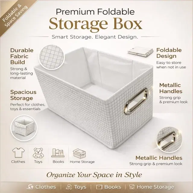 Foldable fabric storage box with metallic handles 15*31*15