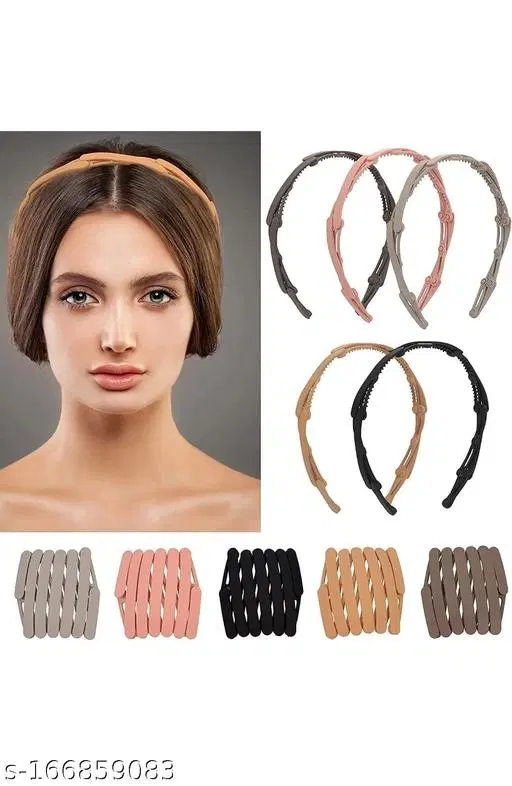 Plastic Hair Band for Women, Pack of 6 (Multicolor)