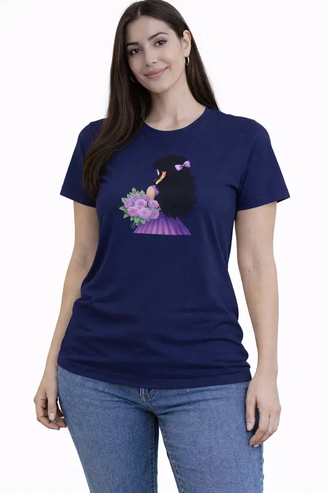 Cotton Blend Printed T-shirt for Men, Navy Blue (S)