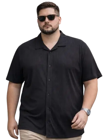Cotton Blend Solid Shirt for Men, Black (3XL)