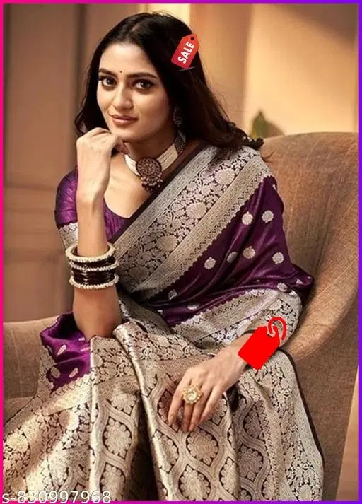 Kanjeevaram Zari Woven Saree for Women (Purple, Free Size)