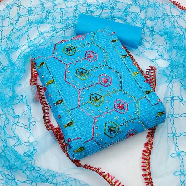 Women's Unstiched Dress Material Suit (Sky Blue) (VK-273)