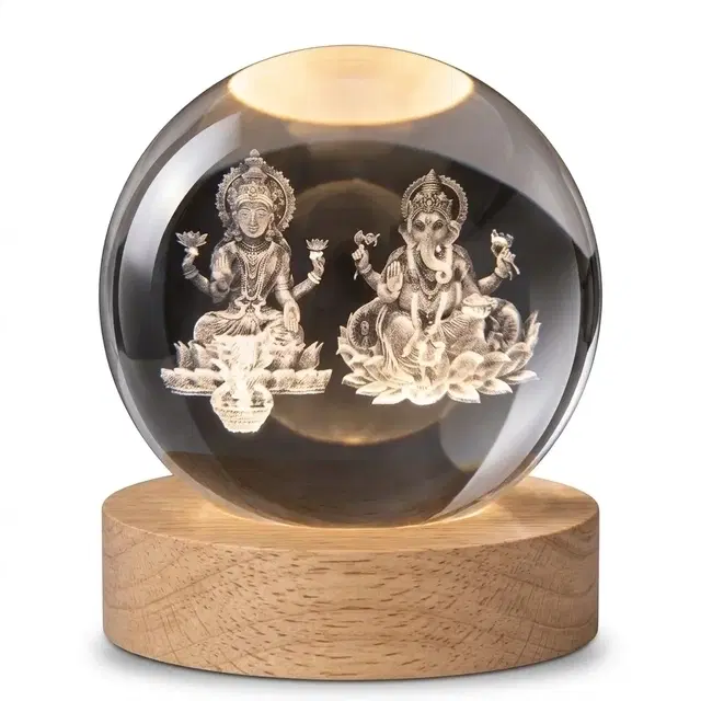 Laxmi Ganesh 3d Crystal Ball Night Lamp