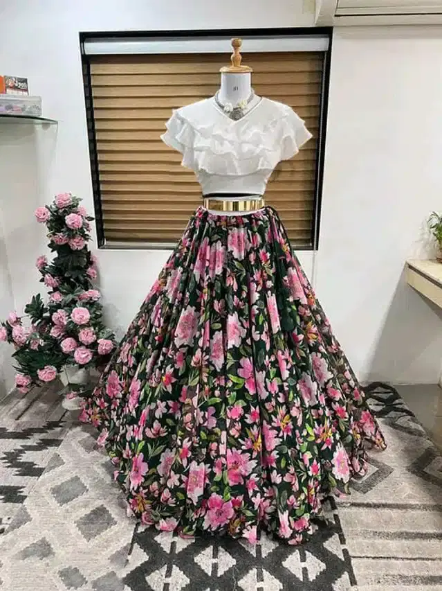 Ready to Wear Lehenga Choli for Women (Black, XS)