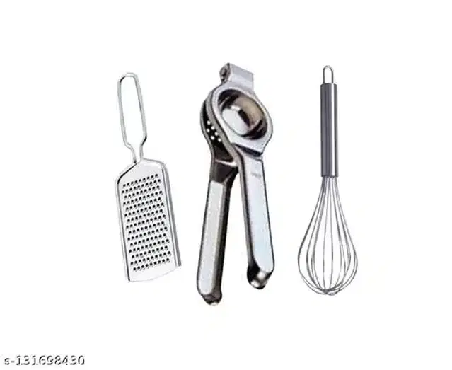 Stainless Steel Cheese Grater with Lemon Squeezer & Whisk, Silver, Set of 3