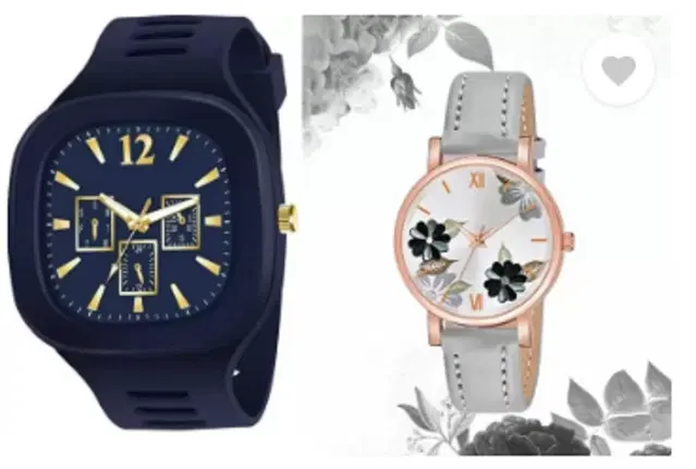 Leather Strap Analog Watch for Women & Girls, Pack of 2 (Multicolor)