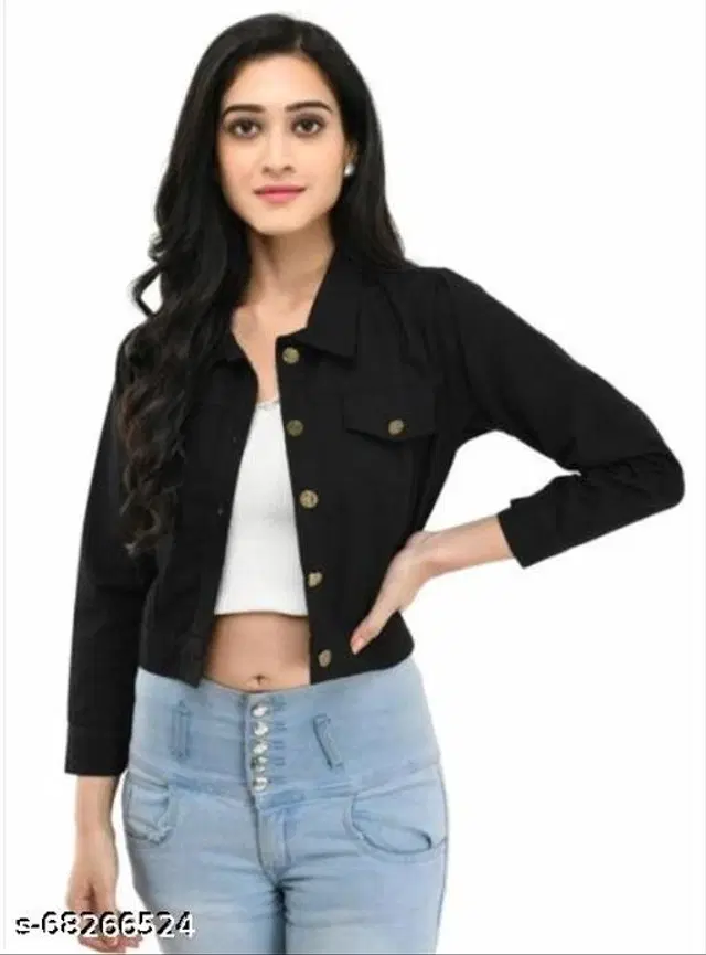 Cotton Blend Solid Jacket for Women, Black (M)