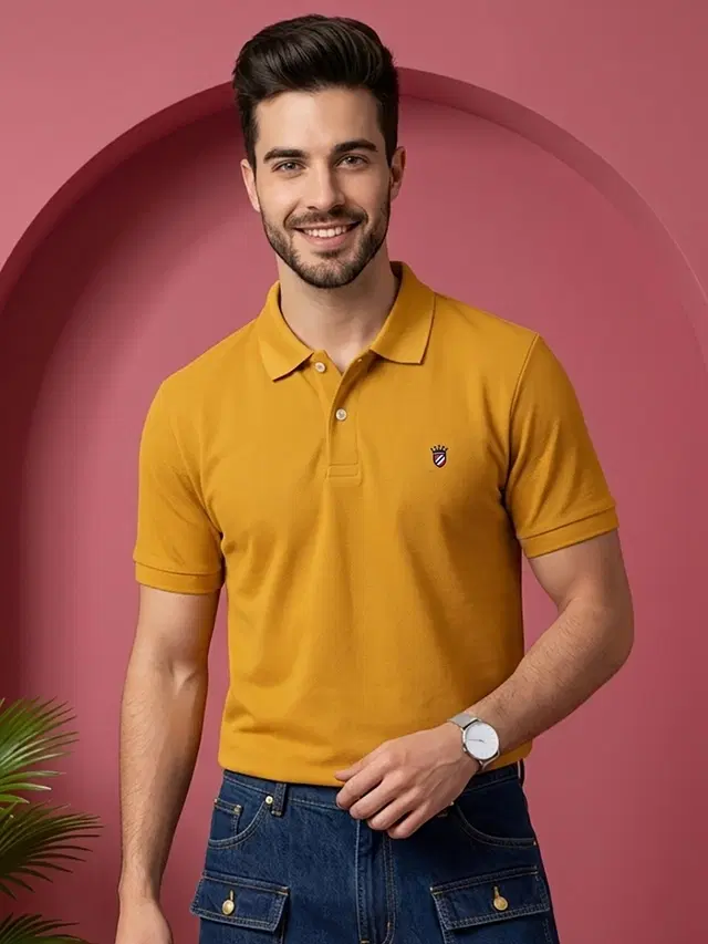 Polo T-shirt for Men (Mustard, XXL)