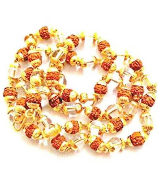 BHARDWAJ RETAILS Malabar Gems Rudraksha & Sphatik in Golden Caps Mala, Pack of 1 (Assorted) (BR41)