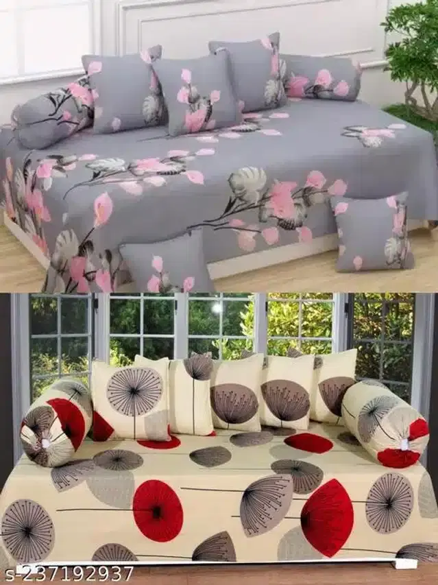 Polycotton Diwan Cover Set, Multicolor, Combo of 2