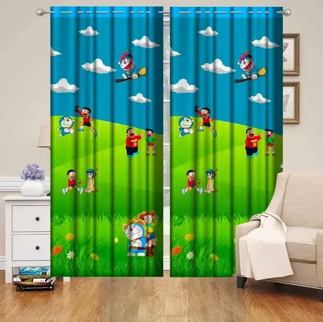 Polyester Printed Door & Window Curtains, Multicolor, 7 feet