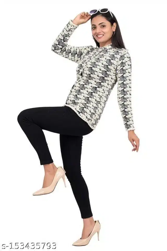 Woolen Sweater for Women (Grey & White, M)
