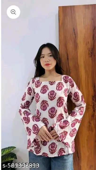 Rayon Printed Short Kurti for Women, White (M)