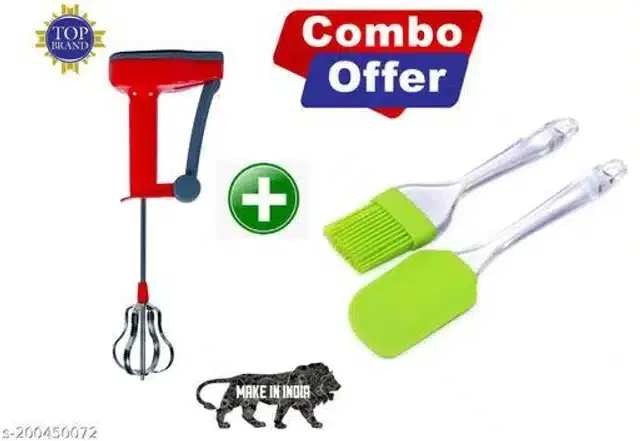 Hand Blender &  Spatula with Oil Brush, Multicolour, Set of 3
