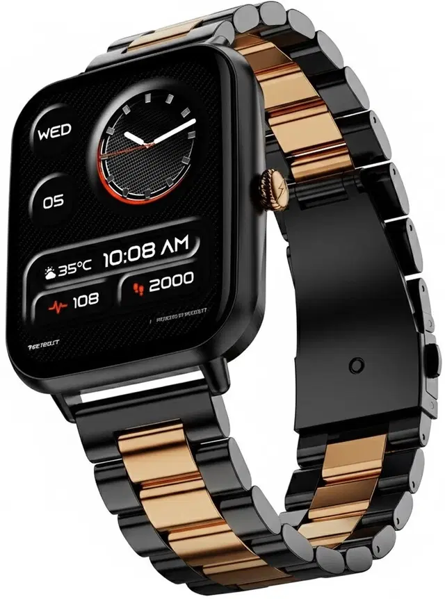 Fire-Boltt Ninja Blaze 1.83" Hd Display Stainless Steel Built Bluetooth Calling Metal Body Smartwatch (Onyx Gold Strap, Free Size)