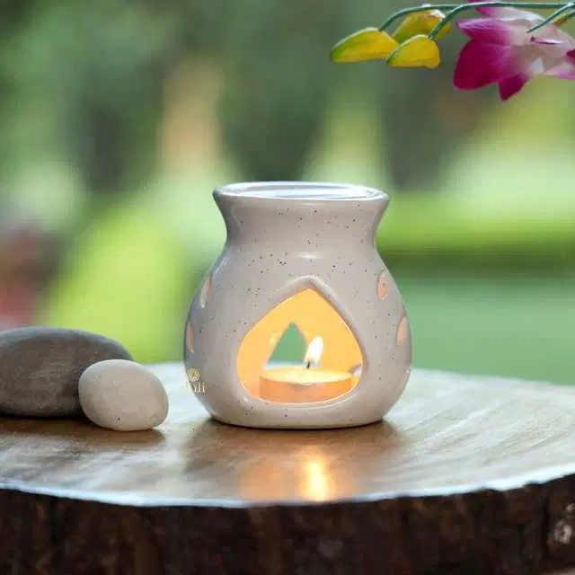 Aroma Ceramic Tealight Candle Holder Oil Diffuser Burner, Cream, 9.5 X 7 X 9.5 Cm, Du-055