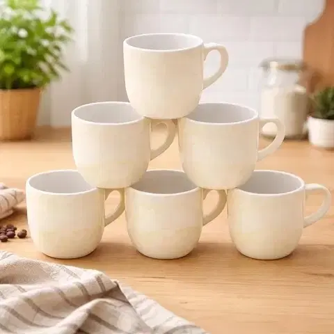 Ceramic Tea & Coffee Cup, Yellow [140 ml, Pack of 6]