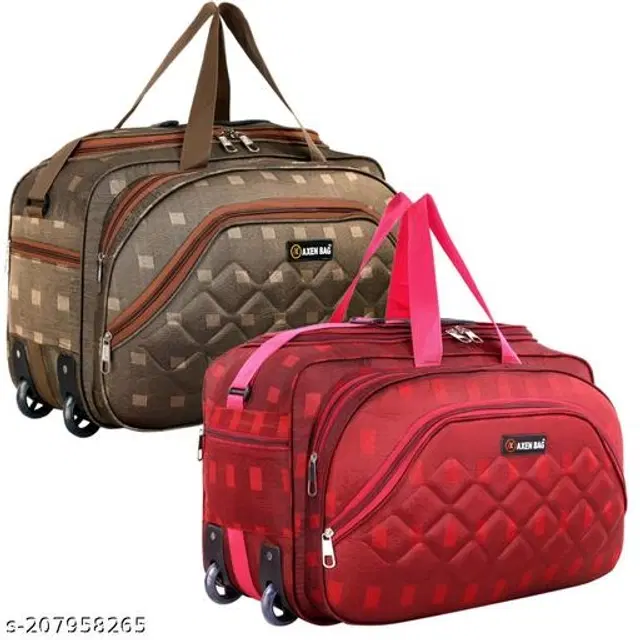Polyester Duffel Bags, Red & Brown, Pack of 2