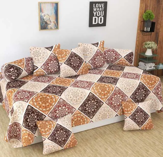 Homefab Microfiber Diwan Set, Brown, 60X88 In, HF-138