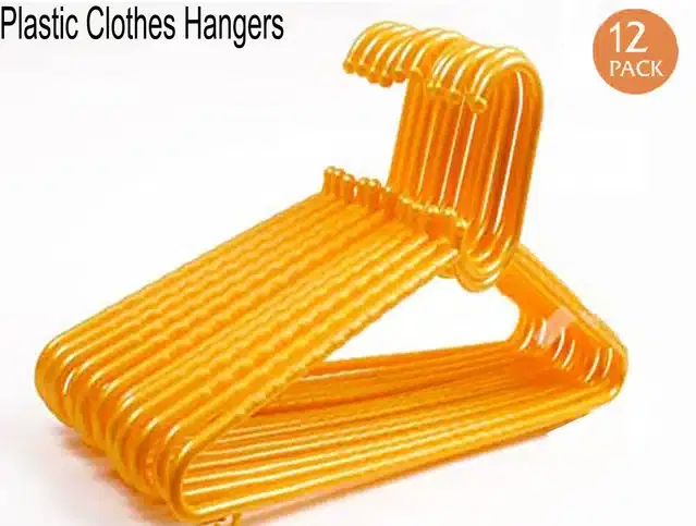 Plastic Clothes Hangers for Wardrobe, Orange, Pack of 12
