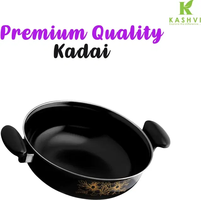 Cast Iron Kadai, Black, 28 cm
