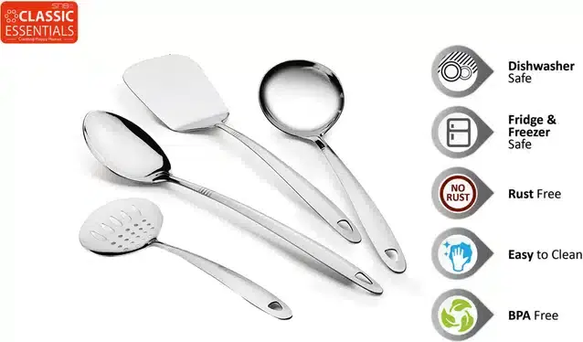 Stainless Steel Cooking & Serving Spoon, Set of 4, Silver