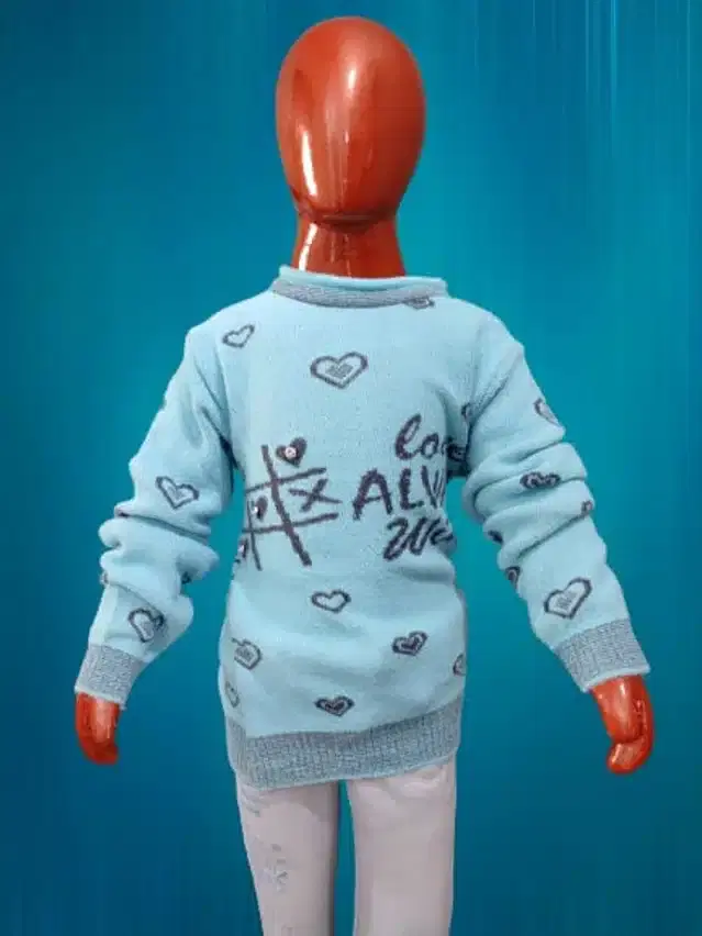 Wool Self Design Sweater for Girls (Blue, 4-5 Years)