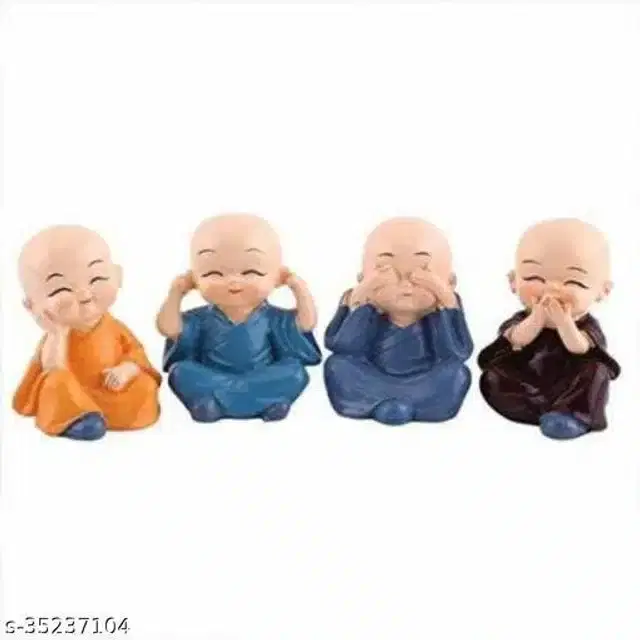 Baby Monk Buddha Showpiece, Multicolor, Pack of 4
