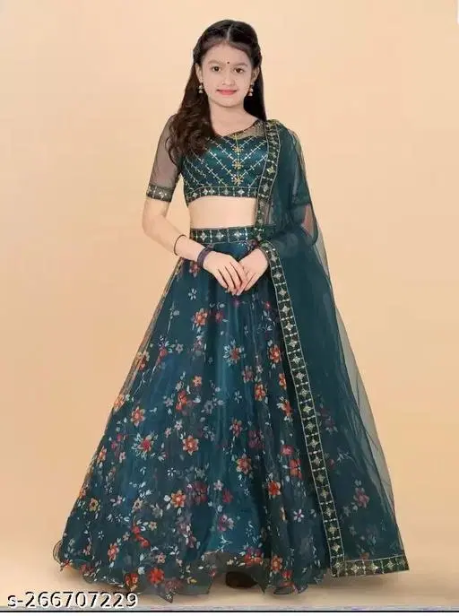 Lehenga Choli for Girls (Teal, 13-14 Years)