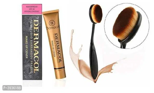 Dermacol Waterproof Make up Cover Foundation with Oval Foundation Brush, Pack of 2, Multicolor, ST-16