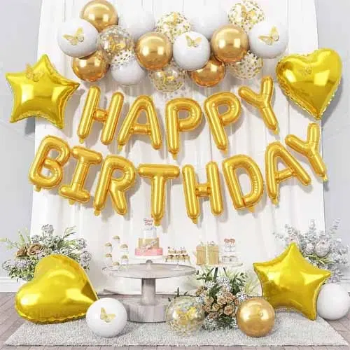 Happy Birthday Balloon Decoration Kit ,Golden ,Set Of 1