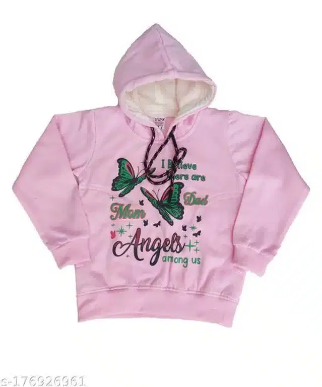 Fleece Printed Full Sleeves Hooded Sweatshirt for Girls (Light Pink, 4-5 Years)