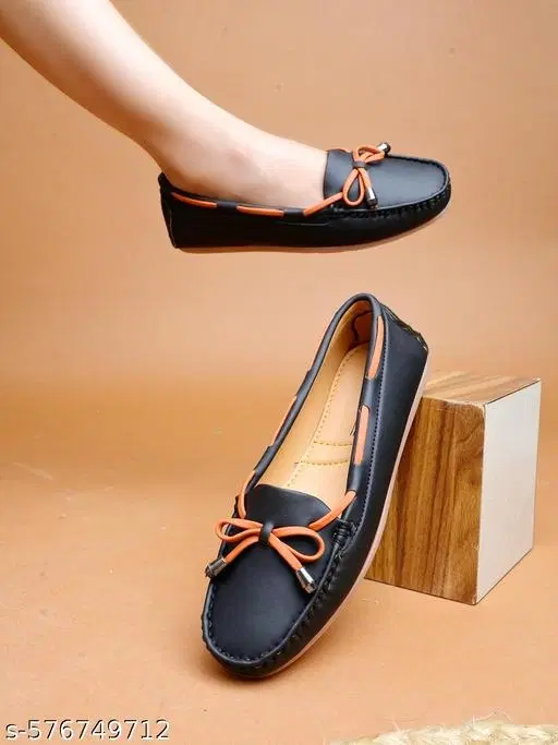 Shoetopia Synthetic Loafers for Women (Black, IND-8)