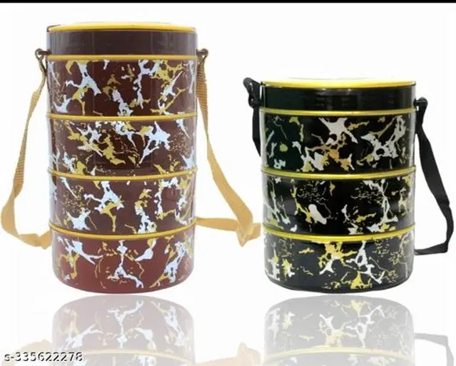 Plastic Lunch Box, Black & Brown, Pack of 2