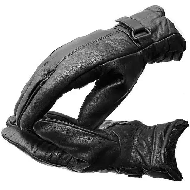 Leather Hand Gloves for Men, Set of 1 (Black)