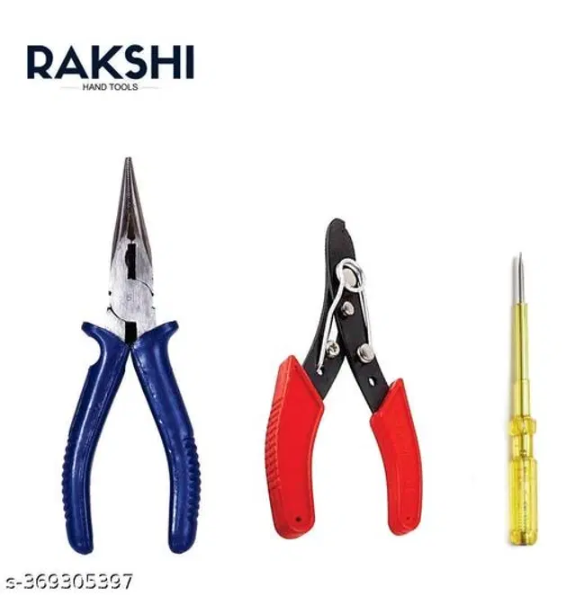 Long Nose Plier with Wire Cutter & Line Tester, Multicolor, Set of 3