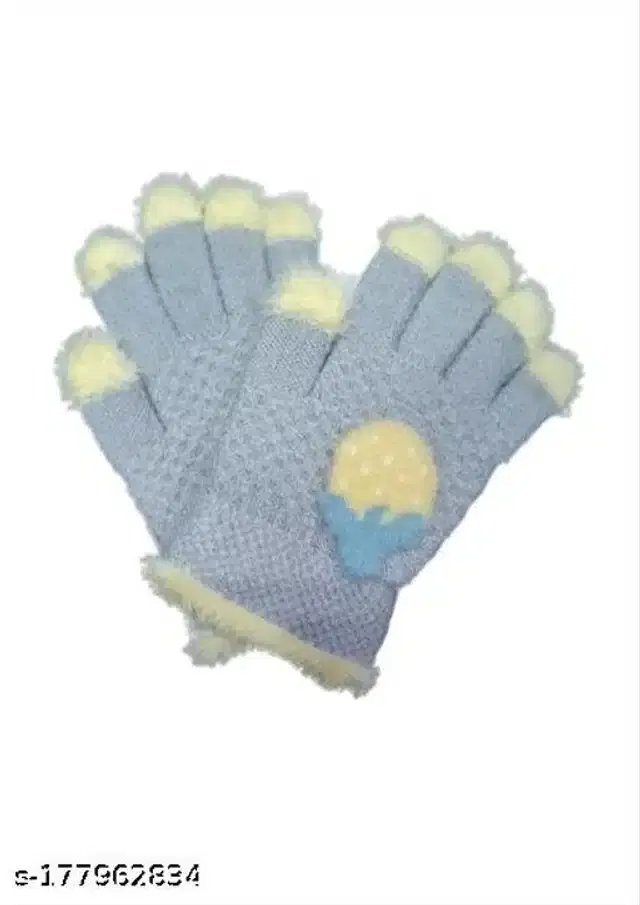 Woolen Winter Gloves for Kids (Sky Blue & Yellow, 3-6 Years)