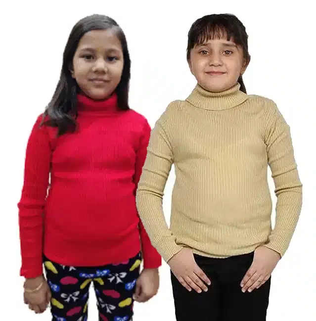 Full Sleeves Solid Sweater for Girls, Pack of 2 (Pink & Beige, 0-3 Months)