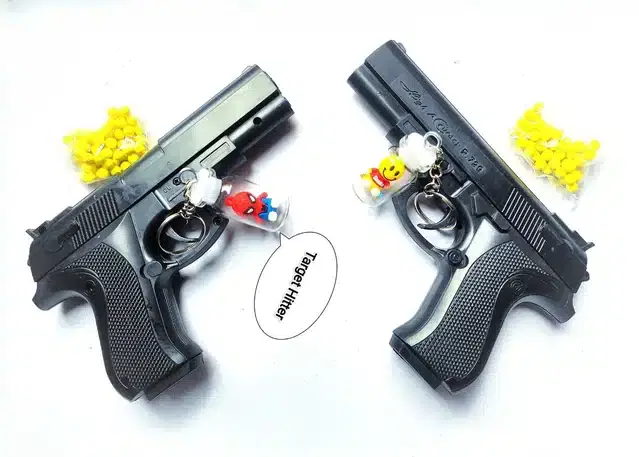 Plastic Gun Toys, 2 Pcs with 120 Pcs Bullets for Kids, Black & Yellow